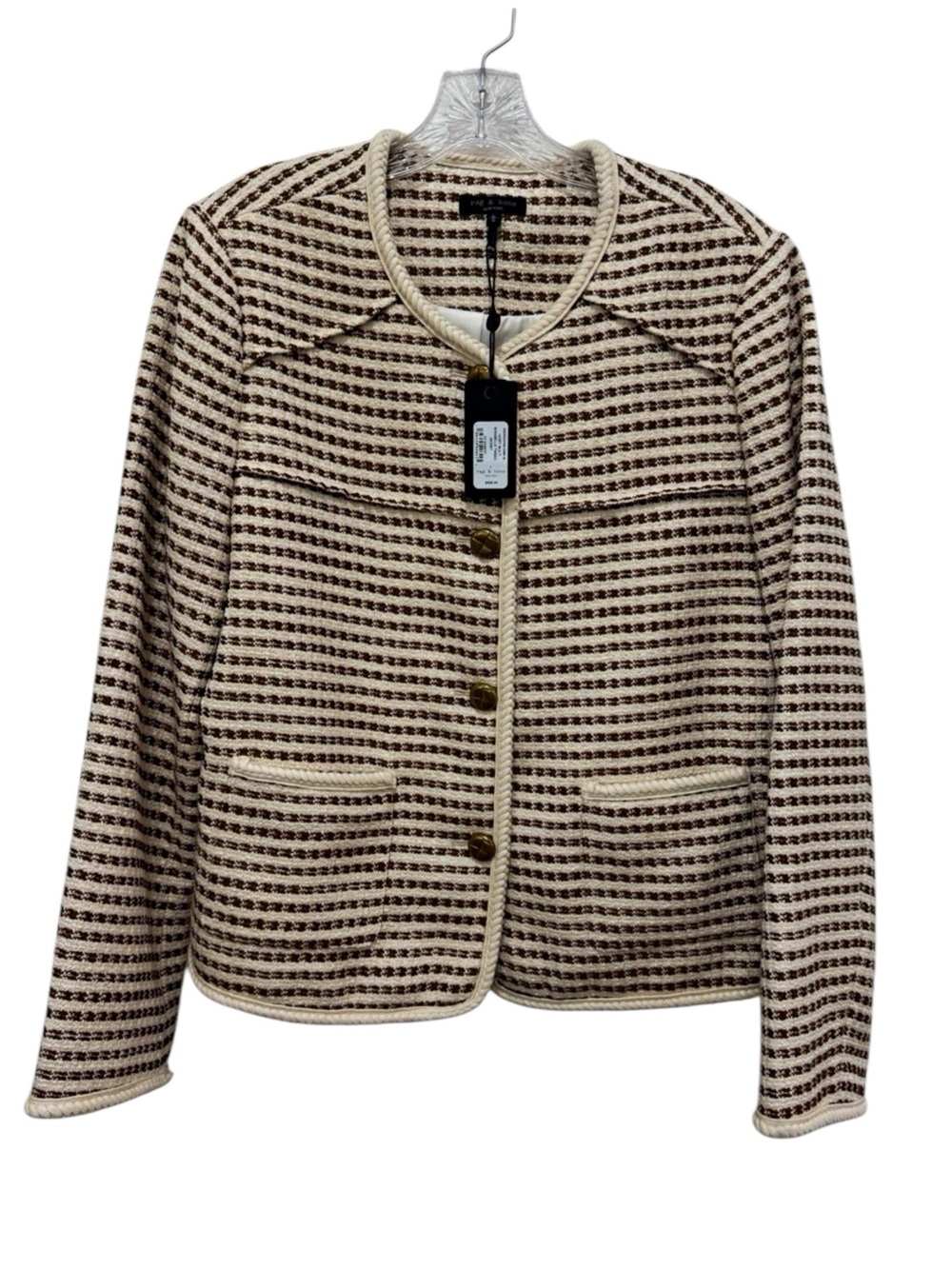 rag & bone Cream and Brown Textured Knit Blazer